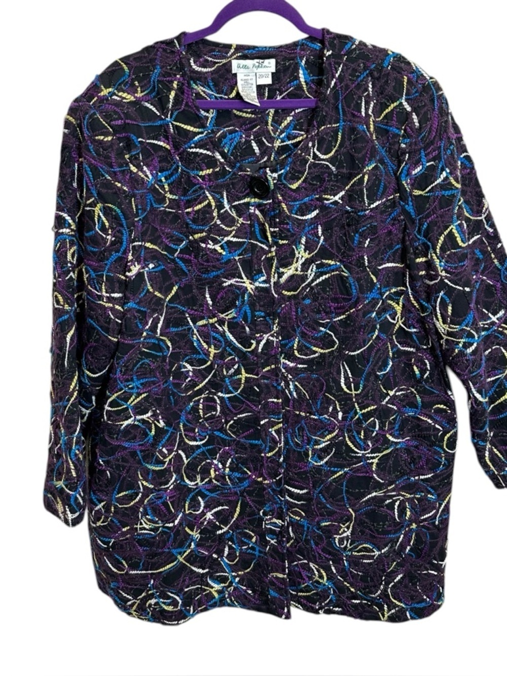 Ulla Popken mixed media yarn jacket colorful art to wear plus sz 20/22